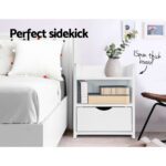 Artiss Bedside Table 1 Drawer with Shelf - FARA White - Image 3