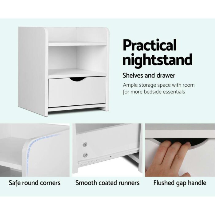 Artiss Bedside Table 1 Drawer with Shelf - FARA White - Image 5