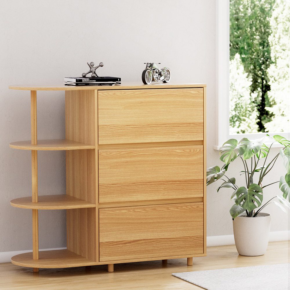 FURNI-C-CDR-02-WD-AB-215057-06 Artiss Chest of 3 Drawers Storage Cabinet 3 Shelves Pine - Image 1