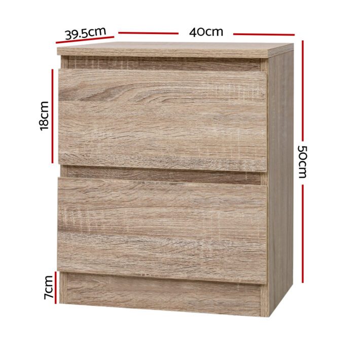 Artiss 2x Bedside Table 2 Drawers - PEPE Oak - Image 2