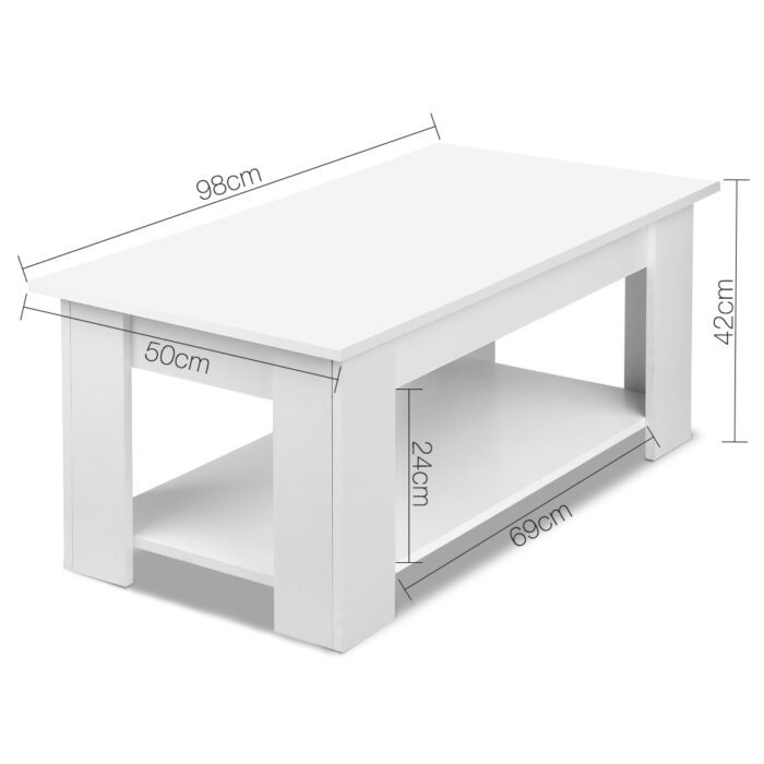 Artiss Coffee Table Lift-top Coffee Table White - Image 2