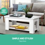 Artiss Coffee Table Lift-top Coffee Table White - Image 3