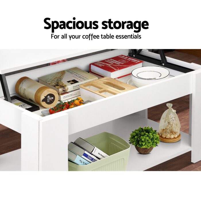 Artiss Coffee Table Lift-top Coffee Table White - Image 5