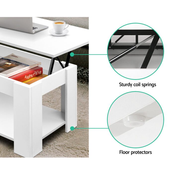 Artiss Coffee Table Lift-top Coffee Table White - Image 6