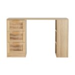 Artiss Computer Desk Drawer Shelf Home Office Study Table Rattan Oak 120CM - Image 3