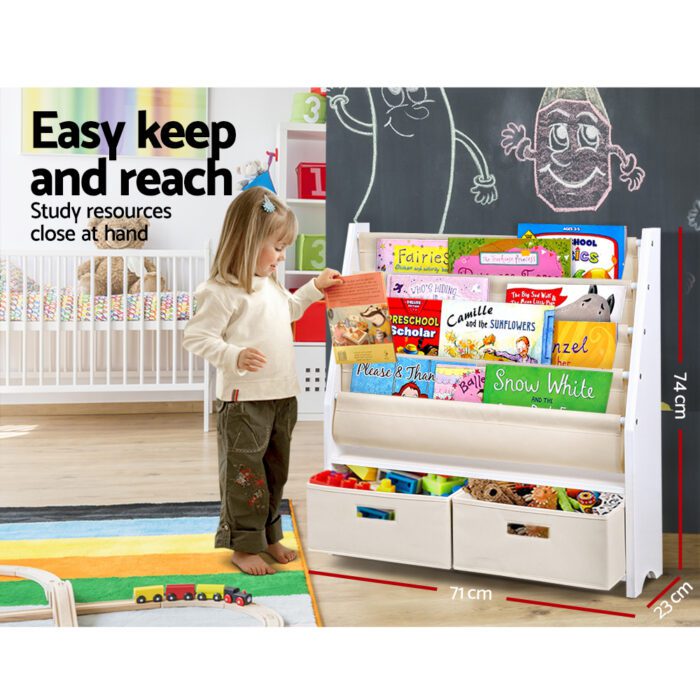 Keezi 4 Tiers Kids Bookshelf Magazine Rack Children Bookcase Organiser Drawer - Image 6