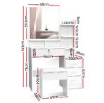 Artiss Dressing Table Stool Set 4 Drawers White - Image 4