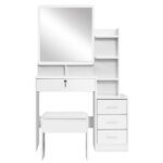 Artiss Dressing Table Stool Set 4 Drawers White - Image 5