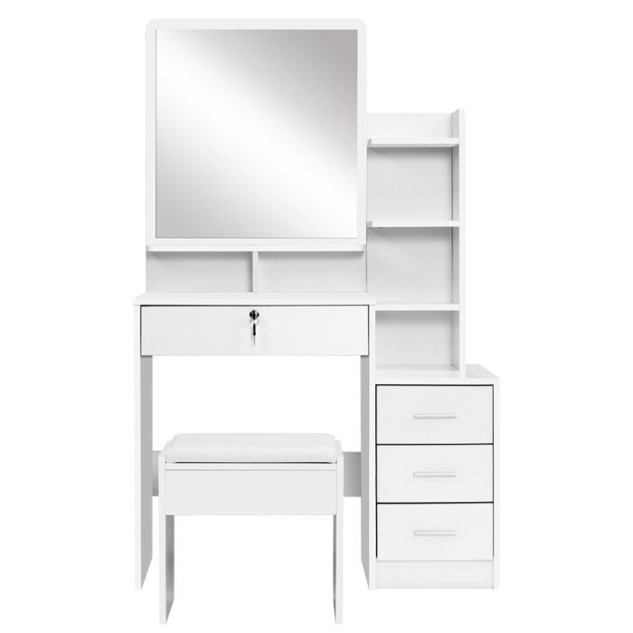 Artiss Dressing Table Stool Set 4 Drawers White - Image 5
