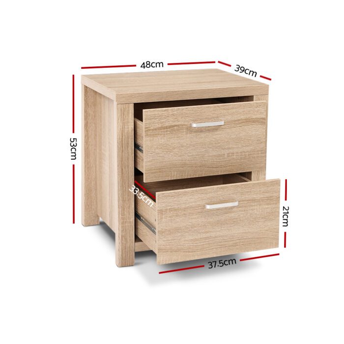 Artiss 2x Bedside Table 2 Drawers - MAXI Pine - Image 2