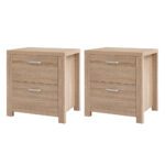 Artiss 2x Bedside Table 2 Drawers - MAXI Pine - Image 3
