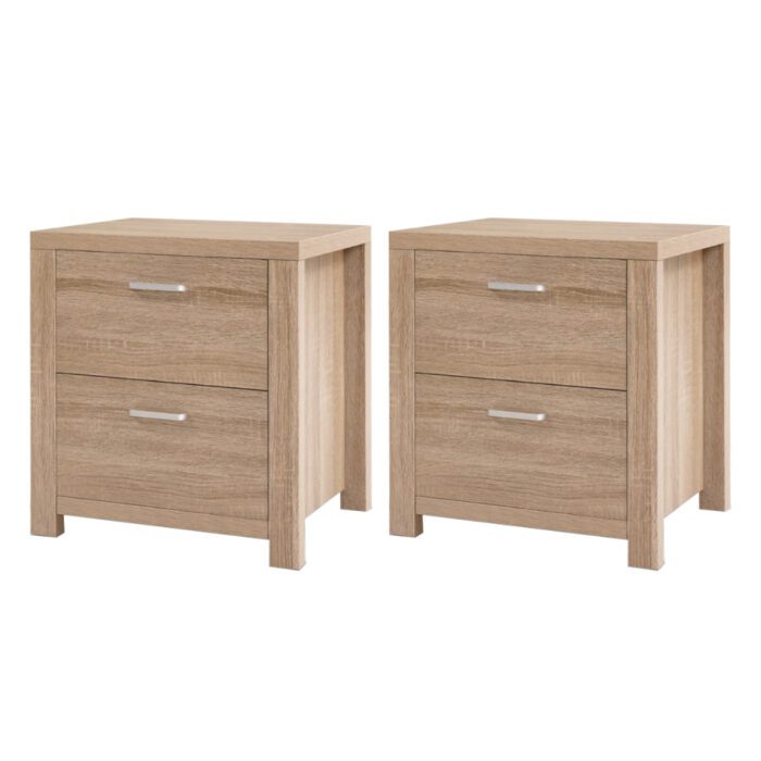 Artiss 2x Bedside Table 2 Drawers - MAXI Pine - Image 3