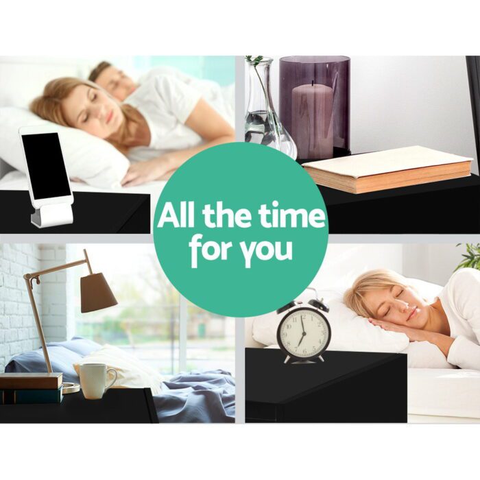 Artiss Bedside Table 2 Drawers Lift-up Storage - COLEY Black - Image 6