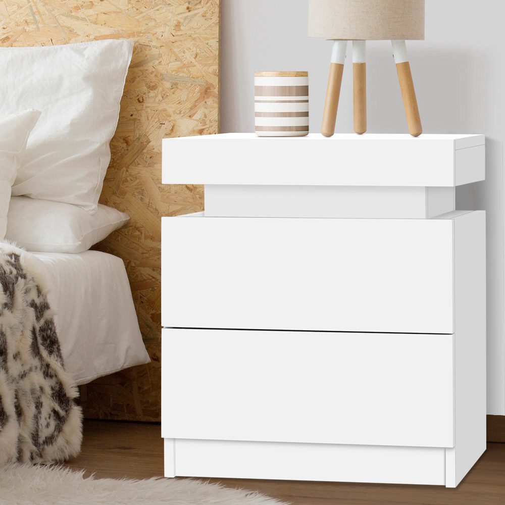 FURNI-O-BS-02-WH-202502281234-00 Artiss Bedside Table 2 Drawers Lift-up Storage - COLEY White - Image 1