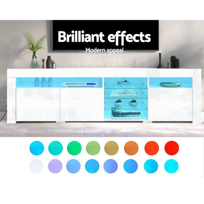 Artiss Entertainment Unit TV Cabinet LED 180cm White Bobi - Image 5