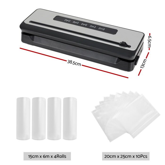 Devanti Food Vacuum Sealer Machine Sealing Cutter 4 Modes Storage Bags 4 Rolls - Image 2