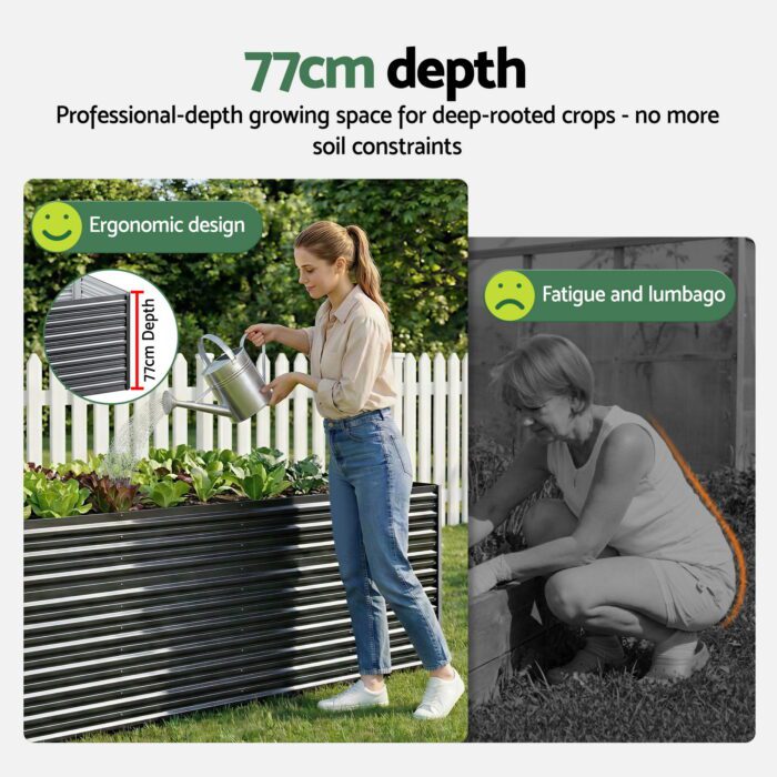 Green Fingers 2-in-1 Raised Garden Bed Kit, 240cm/120cm| 77cm Extra Deep Ergonomic Planter Box | Protect Your Back | Galvanised Steel Vegetable Flower Pot for Outdoor Garden | Includes Gloves & Pegs - Image 5