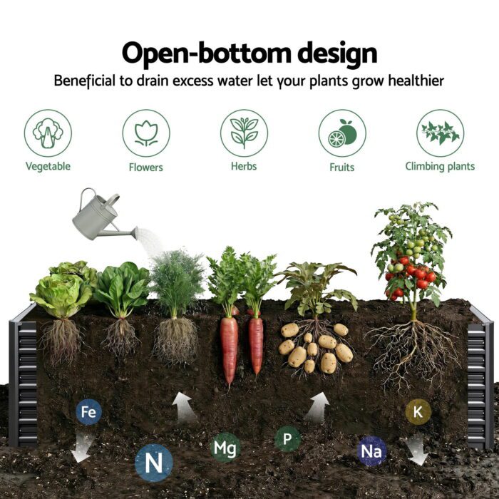 Green Fingers 2-in-1 Raised Garden Bed Kit, 240cm/120cm| 77cm Extra Deep Ergonomic Planter Box | Protect Your Back | Galvanised Steel Vegetable Flower Pot for Outdoor Garden | Includes Gloves & Pegs - Image 6