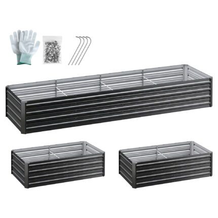 Green Fingers 2-in-1 Raised Garden Bed Kit 45cm Professional Depth Ergonomic 240cm Large Metal Planter Box | Easier Access Veggie Patch | Rust-Proof Galvanised Steel with Safe Rounded Corners & Gloves