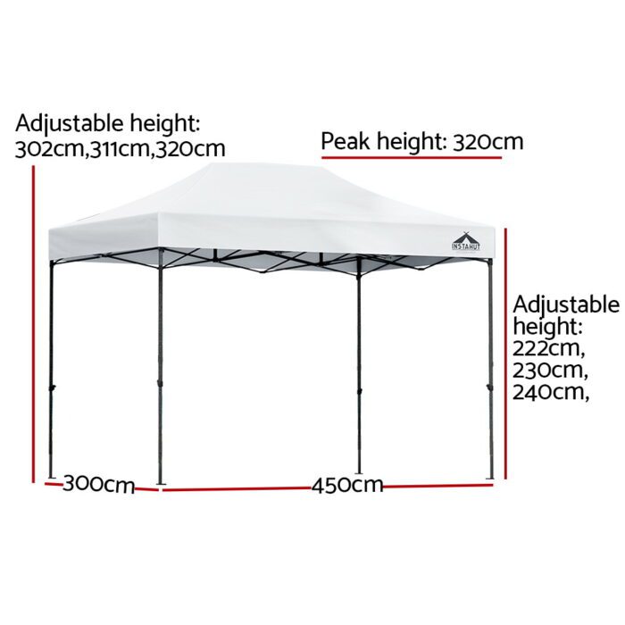 Instahut Gazebo Pop Up 3x4.5m w/Base Podx4 Marquee Folding Outdoor Wedding Camping Tent Shade Canopy White - Image 2
