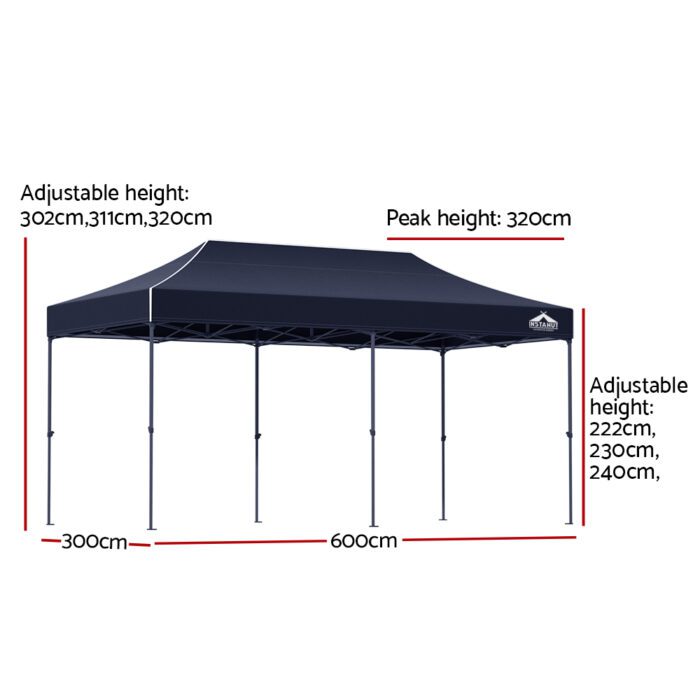 Instahut Gazebo Pop Up Marquee 3x6 Folding Tent Wedding 500D Oxford Camping Navy - Image 2