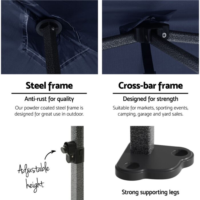 Instahut Gazebo Pop Up Marquee 3x6 Folding Tent Wedding 500D Oxford Camping Navy - Image 5
