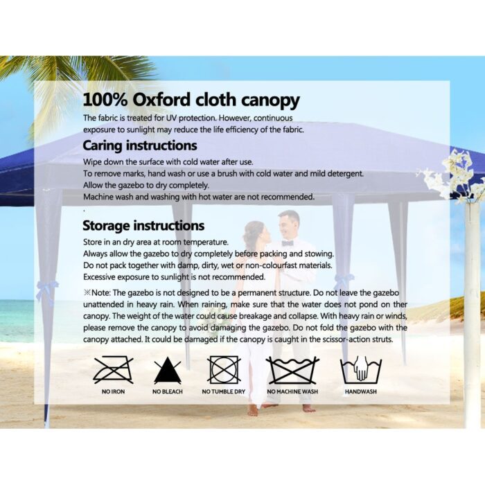 Instahut Gazebo 3x9m Marquee Wedding Party Tent Outdoor Camping Side Wall Canopy 8 Panel Blue - Image 6