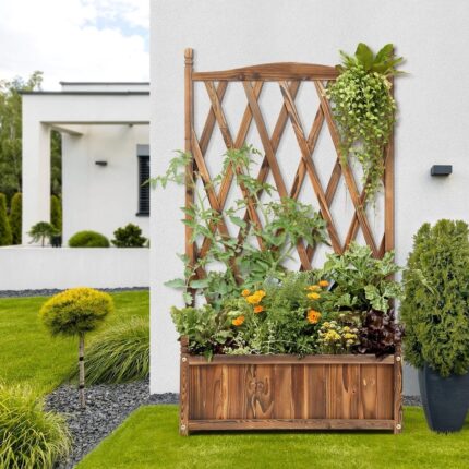 Livsip 2pc Wooden Raised Garden Bed with Trellis 64x28.5x115cm