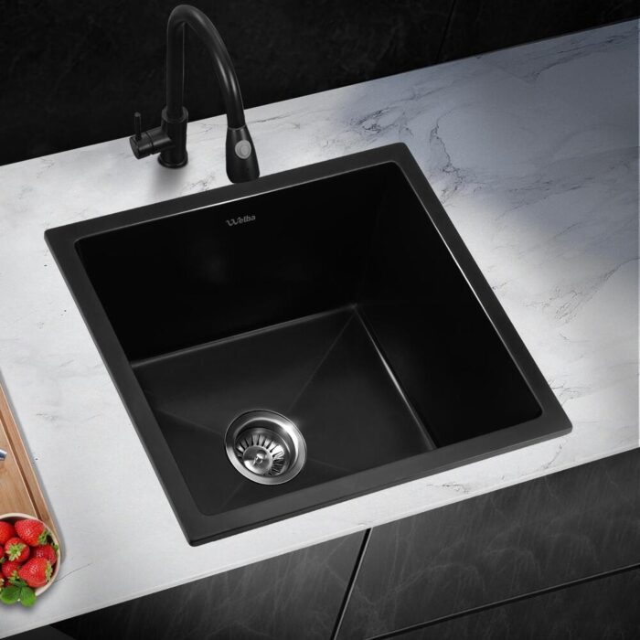 Welba Kitchen Sink 38x38cm Granite Basin Single Bowl Black - Image 2