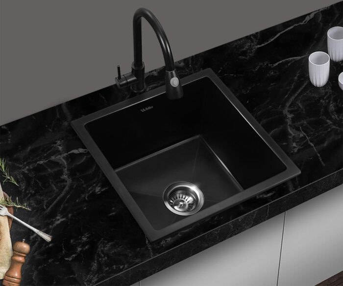Welba Kitchen Sink 38x38cm Granite Basin Single Bowl Black - Image 9