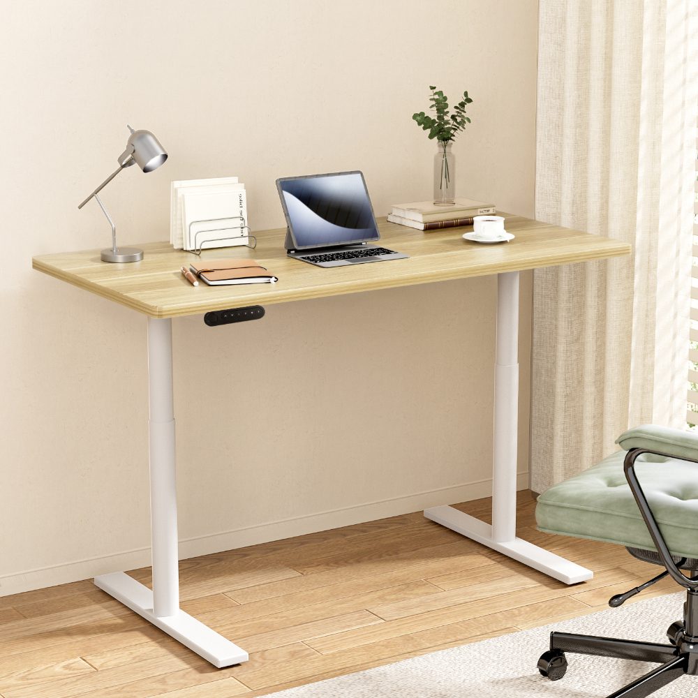 HASD-B-M10-WHDF-NTDB-140-202502281052-00 Artiss Standing Desk Motorised Electric Dual Motor 140CM White Oak - Image 1