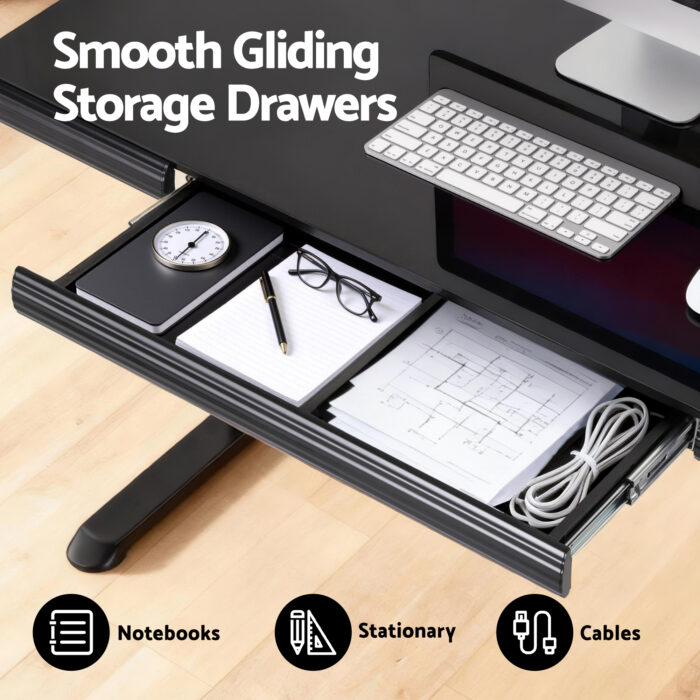 Artiss Electric Standing Desk Motorised Glass Top Black 120CM - Image 4