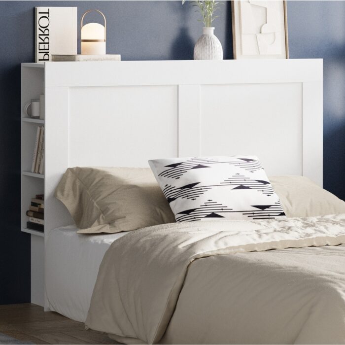 Oikiture Bed Head with Shelves Double Size White - Image 7