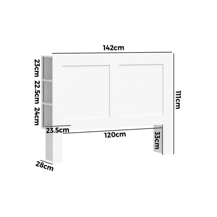 Oikiture Bed Head with Shelves Double Size White - Image 2