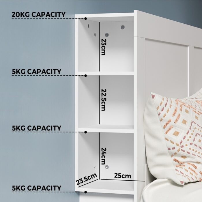 Oikiture Bed Head with Shelves Double Size White - Image 6