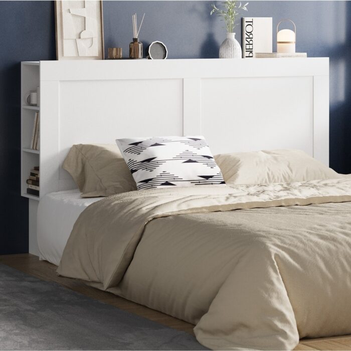 Oikiture Bed Head with Shelves King Size White - Image 10