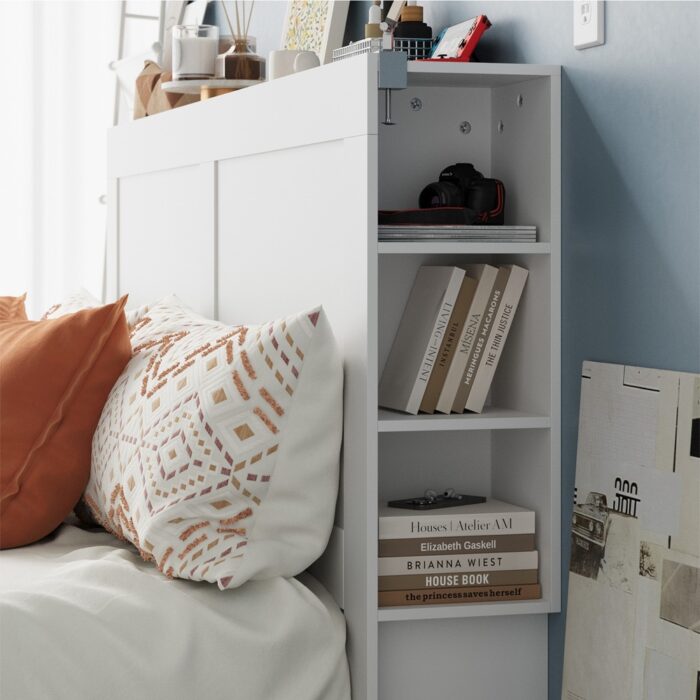 Oikiture Bed Head with Shelves King Size White - Image 3