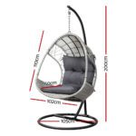 Gardeon Outdoor Egg Swing Chair Wicker Furniture Pod Stand Armrest Light Grey - Image 2