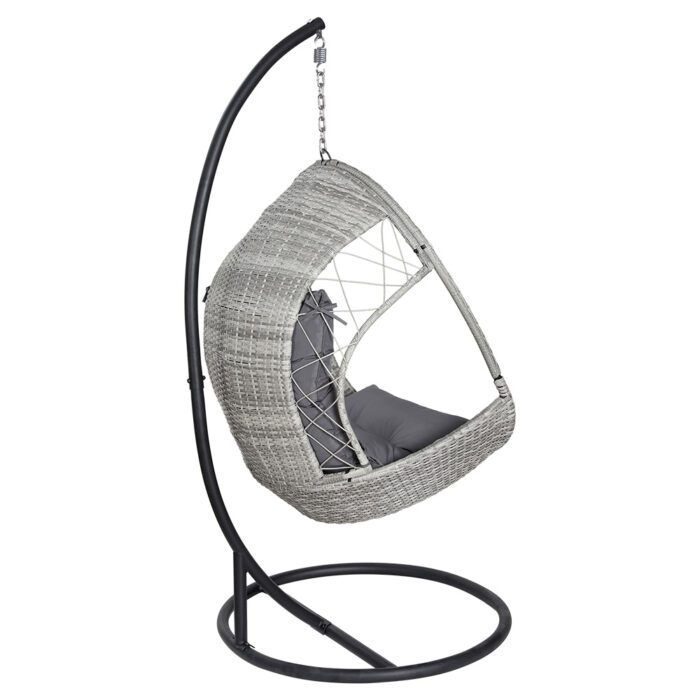 Gardeon Outdoor Egg Swing Chair Wicker Furniture Pod Stand Armrest Light Grey - Image 3