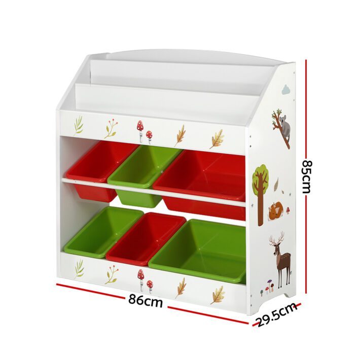 Keezi 3 Tiers Kids Bookshelf Storage Children Bookcase Toy Box Organiser Rack 6 Bins - Image 4