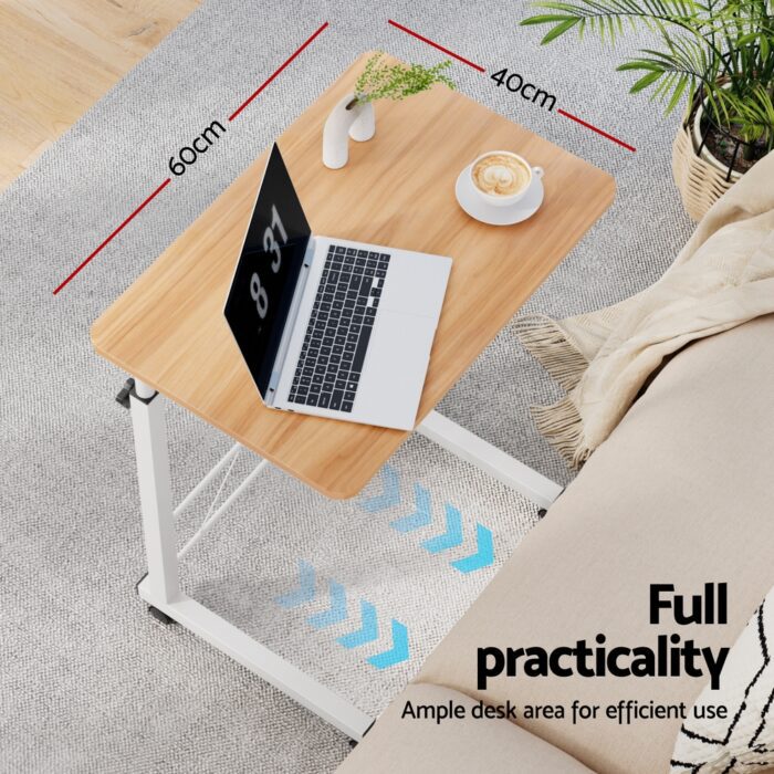 Artiss Laptop Desk Table Adjustable 60CM Light Wood - Image 5