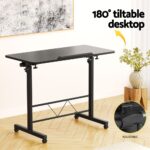 Artiss Laptop Desk Table Height Adjustable Wooden Bed Side Tables 80CM Black - Image 4