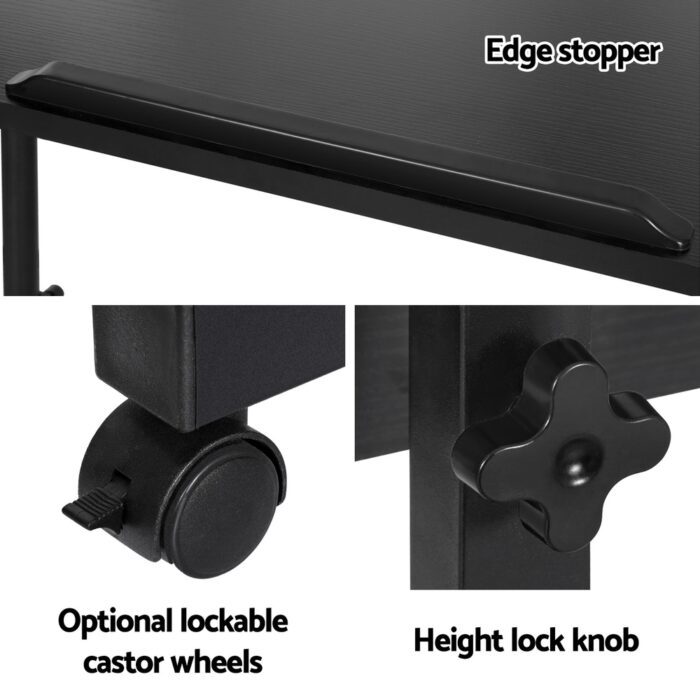 Artiss Laptop Desk Table Height Adjustable Wooden Bed Side Tables 80CM Black - Image 6