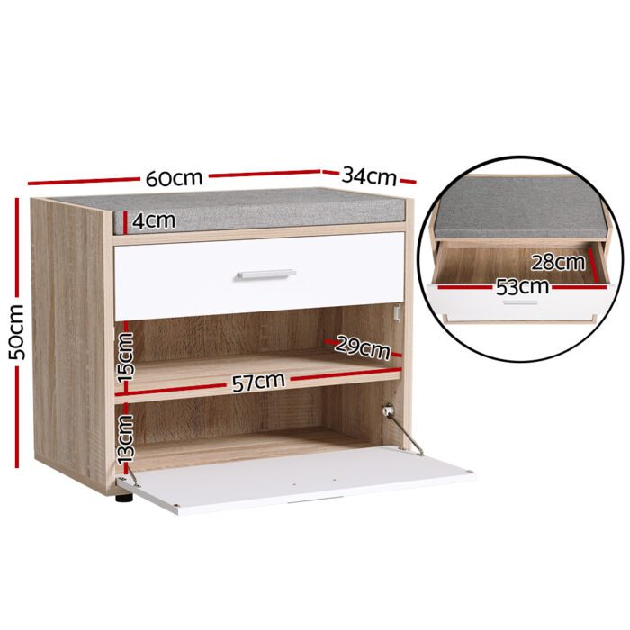 Artiss Shoe Rack Cabinet Bench 8 Pairs White Niva - Image 2