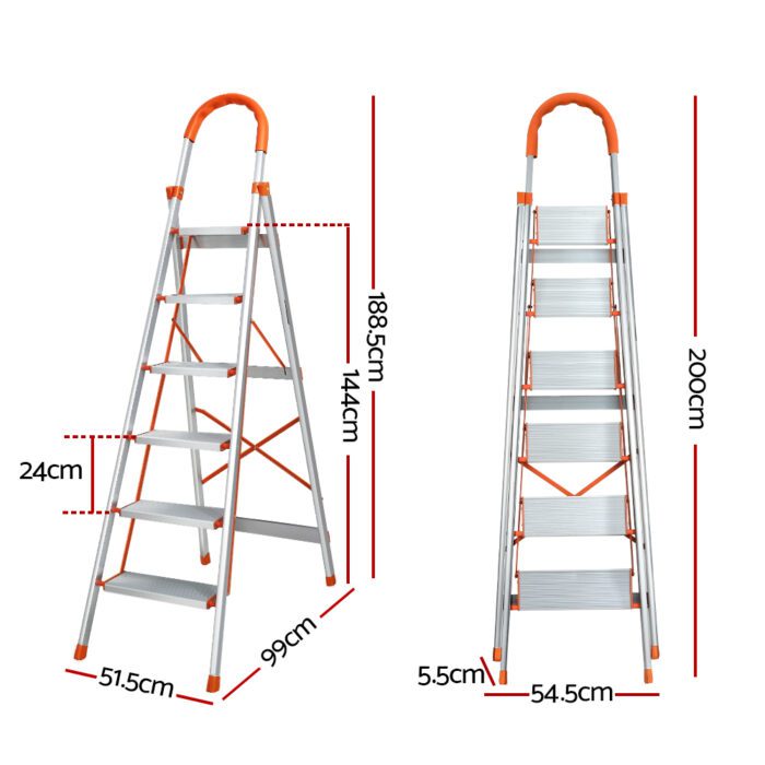 Giantz 6 Step Ladder Multi-Purpose Folding Aluminium Light Weight Non Slip Platform - Image 2