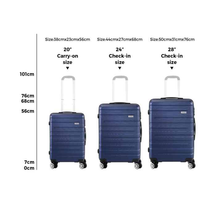 Mazam 3PCS Luggage Set TSA Lock Hard Case Navy - Image 6