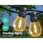 59m LED Festoon String Lights Christmas Decorations Wedding Party Outdoor Garden - Image 3