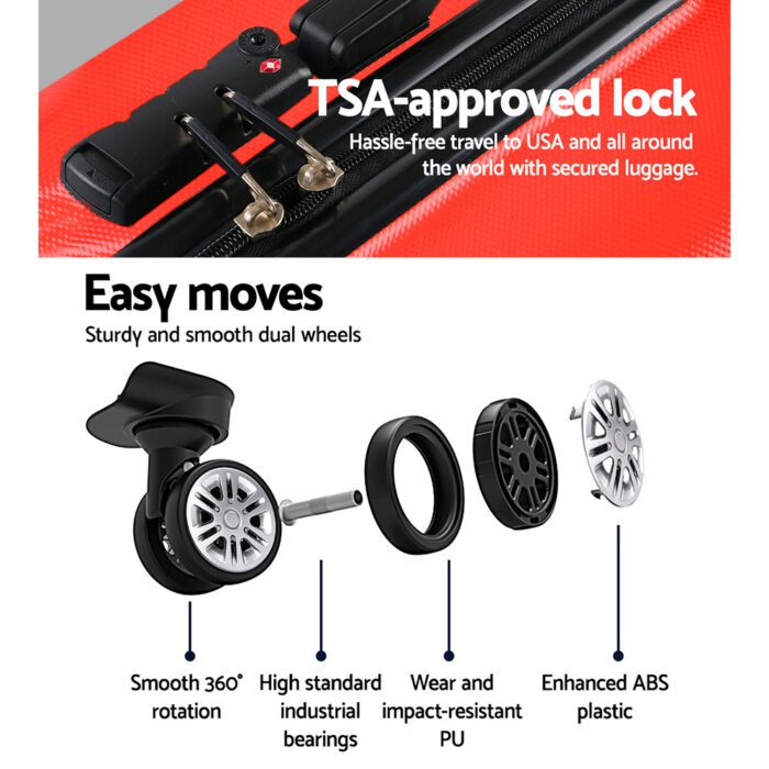 Wanderlite 20-28 Inch Luggage 2Set with TSA Lock Spinner Carry On Hard Shell Travel Suitcase Luggage Case Red - Image 5