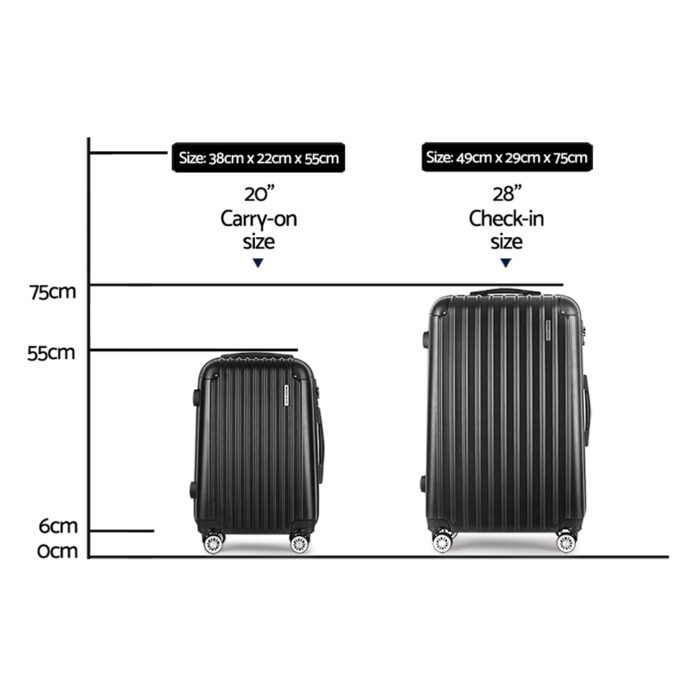 Wanderlite 20in 28in Luggage 2Set with Zipper Lock Carry On Hard Shell Travel Suitcase Luggage Case Black - Image 2