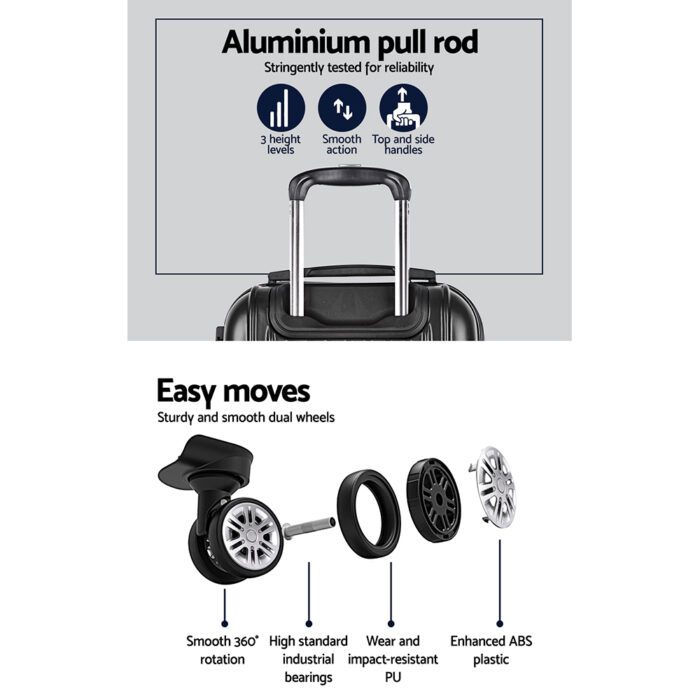 Wanderlite 20in 28in Luggage 2Set with Zipper Lock Carry On Hard Shell Travel Suitcase Luggage Case Black - Image 5